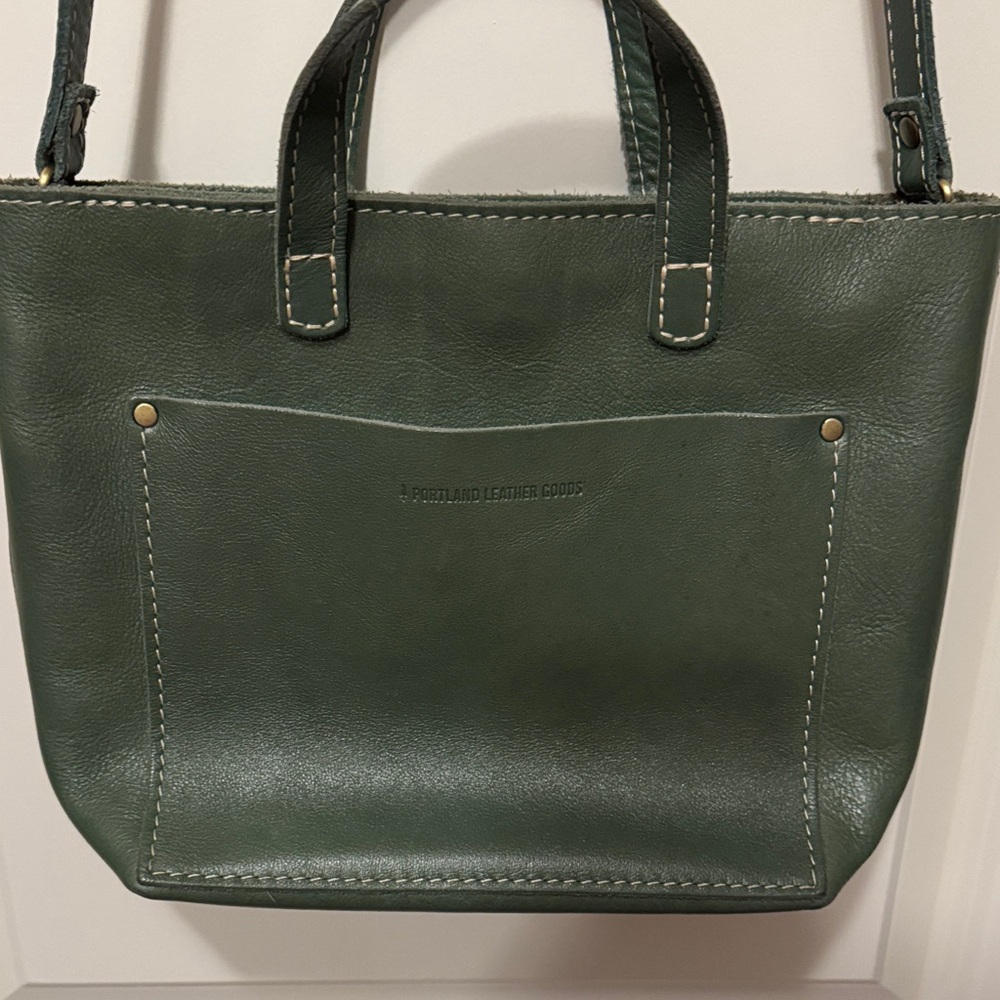 Portland Leather Mini Crossbody Tote with zipper, Eucalyptus Green